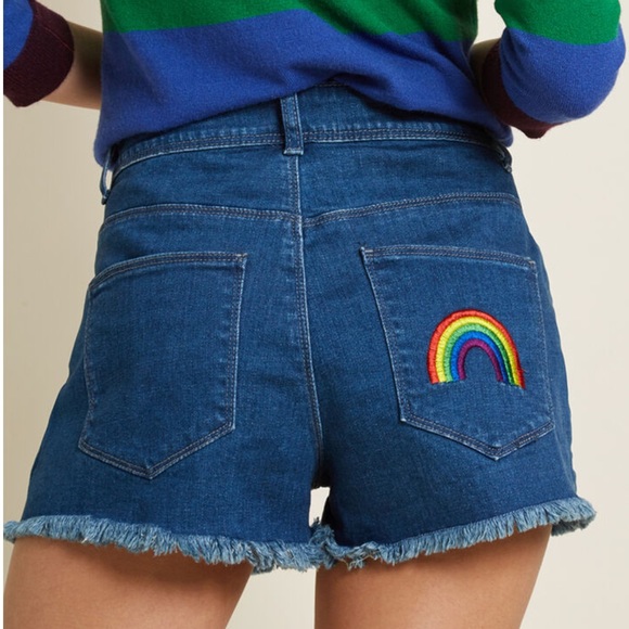 Modcloth Pants - ModCloth Denim Cutoff Rainbow 🌈 Shorts XS